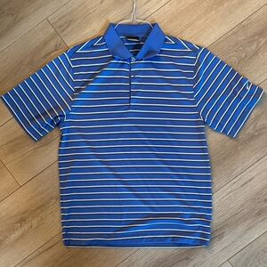 Nike golf Blue and White Striped Polo Shirt. Dri FIT